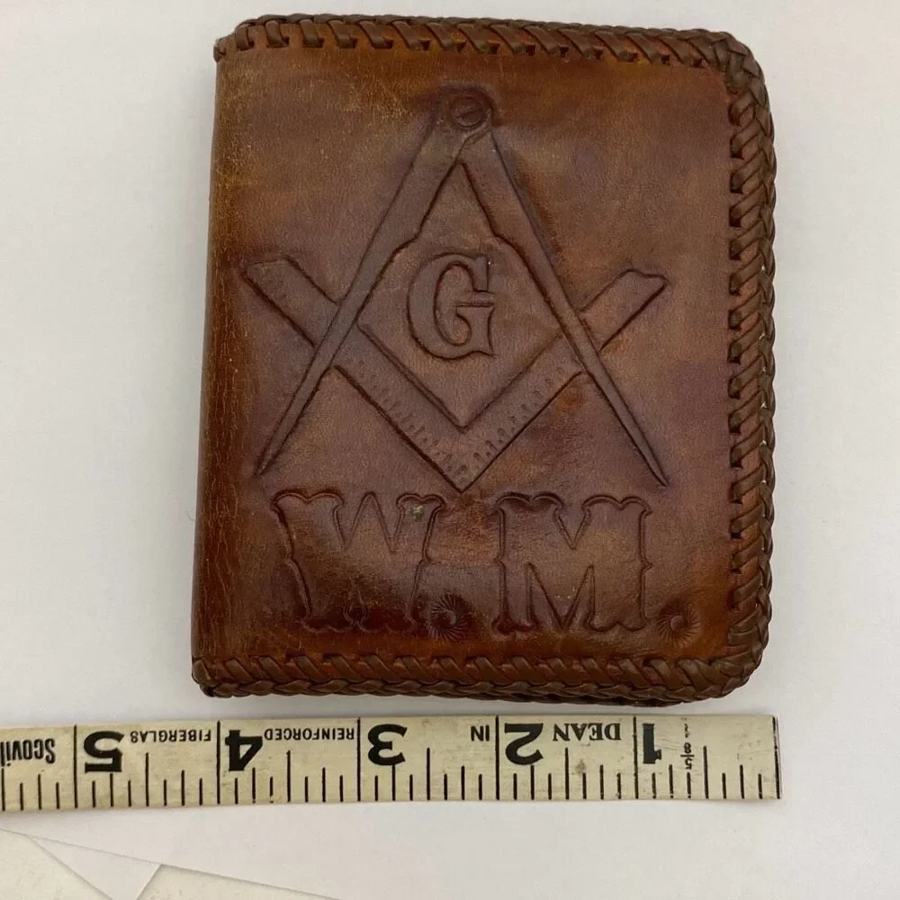 W.M. Vintage Men's Brown‎ Hand-Tooled Freemasonry HandCrafted  Billfold Wallet